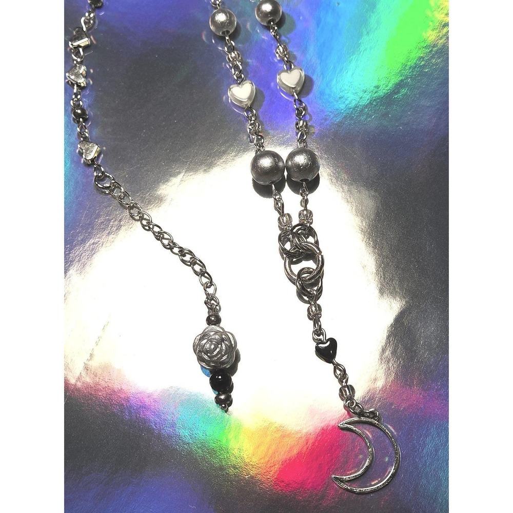 Handmade Necklace Celestial Y-shape Silver Tone Crescent Moon Hypoallergenic 21"
